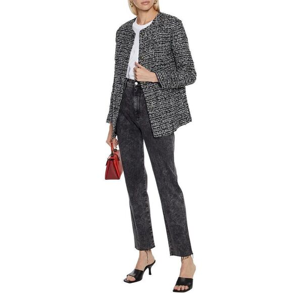 WALTER BAKER Kennedy Metallic Bouclé-Tweed Jacket 4 Buttons Blazer BlackSilver M - Picture 1 of 11